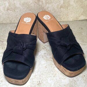 Yellow Box Black Knotted Wedge Heel Sandals Cork Platform & Heel Womens Sz 7